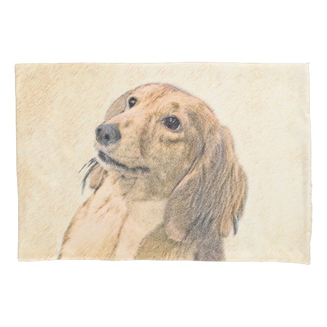 Dachshund (Longhaired) Painting - Original Dog Art Pillowcase (Front)