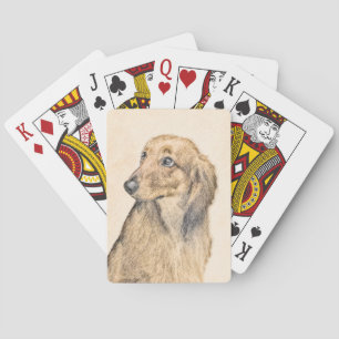 Dachshund (Longhaired) Painting - Original Dog Art Playing Cards