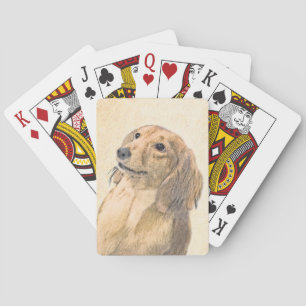 Dachshund (Longhaired) Painting - Original Dog Art Playing Cards