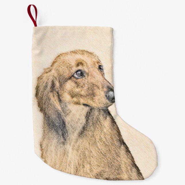 Dachshund (Longhaired) Painting - Original Dog Art Small Christmas Stocking (Front)