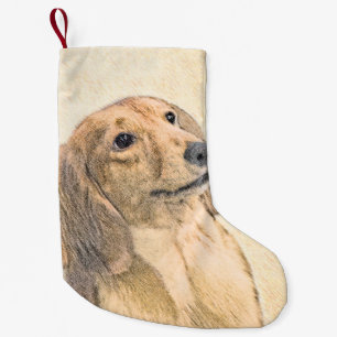 Dachshund (Longhaired) Painting - Original Dog Art Small Christmas Stocking