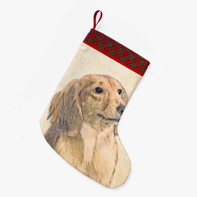 Dachshund (Longhaired) Painting - Original Dog Art Small Christmas Stocking (Front (Hanging))