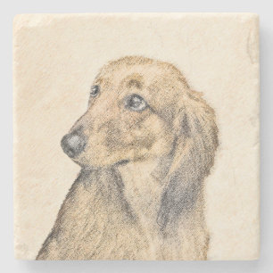 Dachshund (Longhaired) Painting - Original Dog Art Stone Coaster
