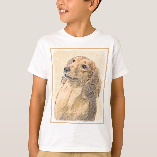 Dachshund (Longhaired) Painting - Original Dog Art T-Shirt (Front)