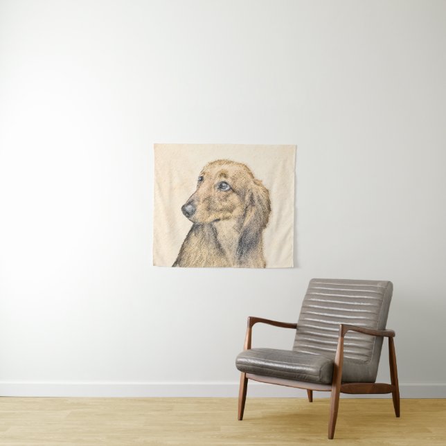 Dachshund (Longhaired) Painting Original Dog Art Tapestry (In Situ (Horizontal))