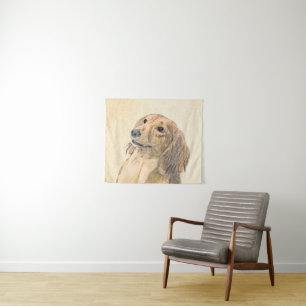 Dachshund (Longhaired) Painting - Original Dog Art Tapestry