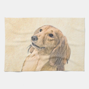 Dachshund (Longhaired) Painting - Original Dog Art Tea Towel
