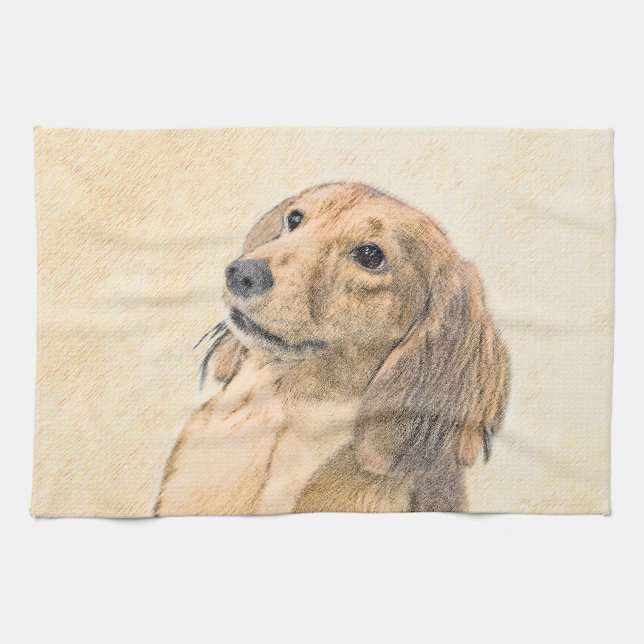 Dachshund (Longhaired) Painting - Original Dog Art Tea Towel (Horizontal)