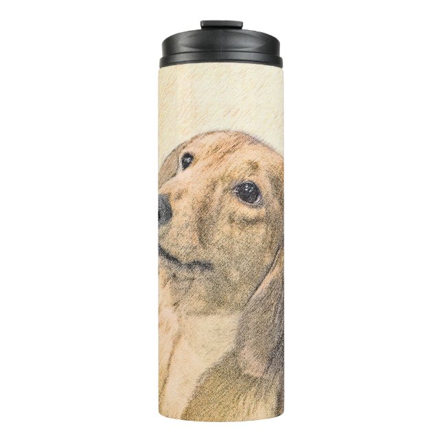 Dachshund (Longhaired) Painting - Original Dog Art Thermal Tumbler (Front)