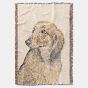 Dachshund (Longhaired) Painting - Original Dog Art Throw Blanket