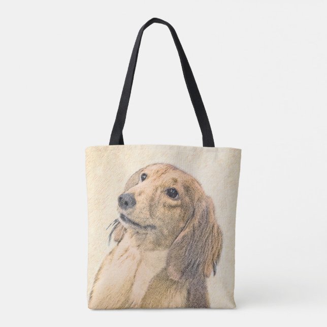 Dachshund (Longhaired) Painting - Original Dog Art Tote Bag (Back)