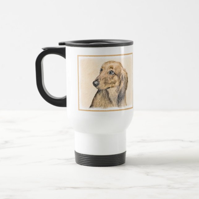 Dachshund (Longhaired) Painting - Original Dog Art Travel Mug (Left)