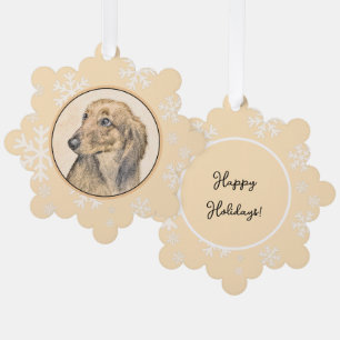 Dachshund (Longhaired) Painting Original Dog Art Tree Decoration Card