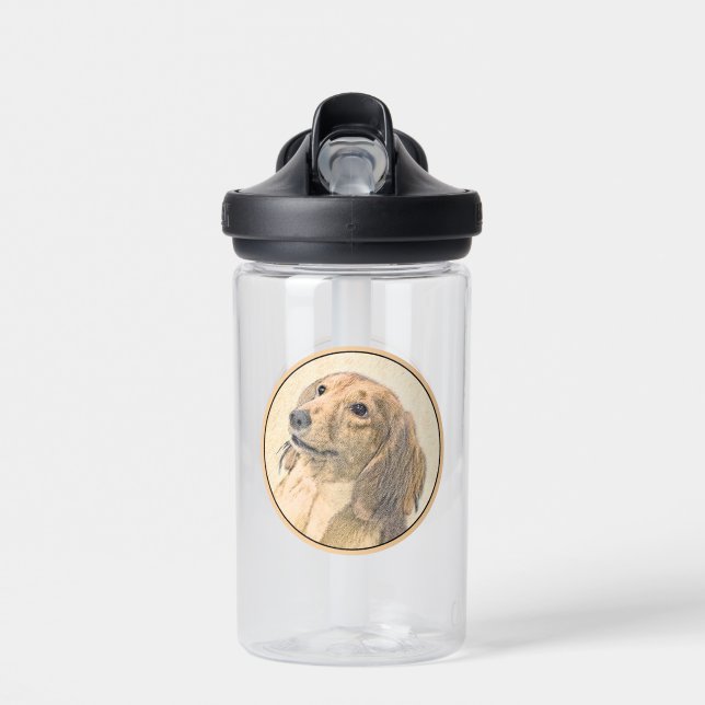 Dachshund (Longhaired) Painting - Original Dog Art Water Bottle (Front)