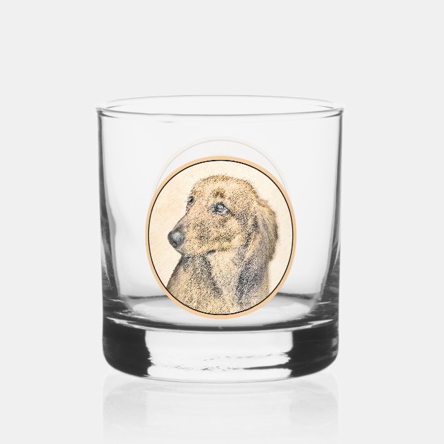 Dachshund (Longhaired) Painting Original Dog Art Whiskey Glass (Front)