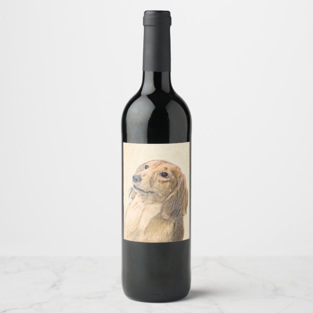 Dachshund (Longhaired) Painting - Original Dog Art Wine Label (Front)