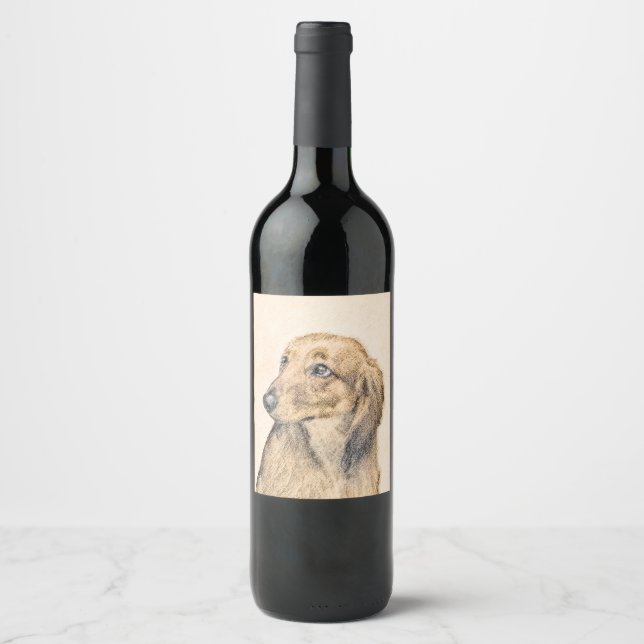 Dachshund (Longhaired) Painting - Original Dog Art Wine Label (Front)
