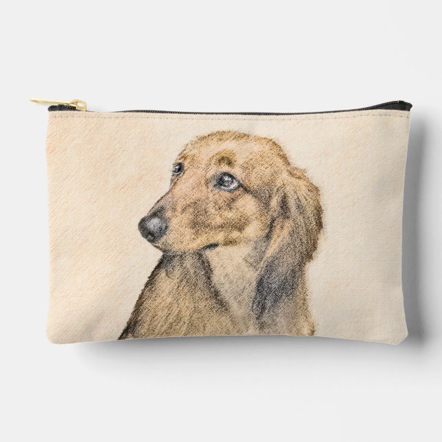 Dachshund Longhaired Red Painting Original Dog Art Accessory Pouch (Front)