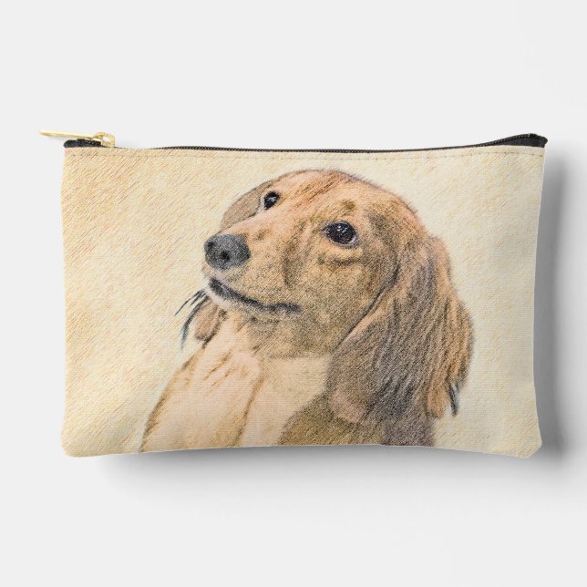Dachshund Longhaired Red Painting Original Dog Art Accessory Pouch (Front)