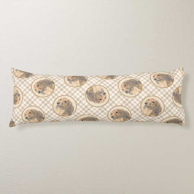 Dachshund Longhaired Red Painting Original Dog Art Body Cushion (Front)