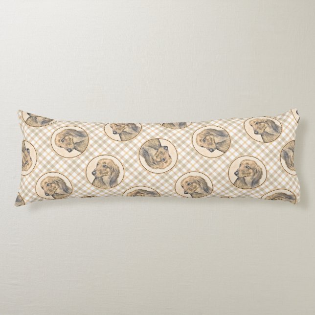 Dachshund Longhaired Red Painting Original Dog Art Body Cushion (Front)