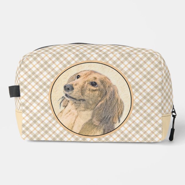 Dachshund Longhaired Red Painting Original Dog Art Dopp Kit (Front)