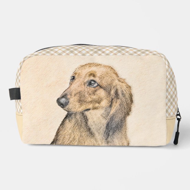 Dachshund Longhaired Red Painting Original Dog Art Dopp Kit (Front)