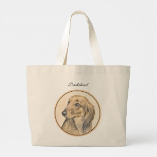 Dachshund Longhaired Red Painting Original Dog Art Large Tote Bag