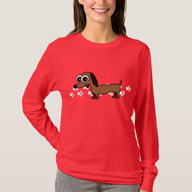 Dachshund Longsleeve T-Shirt - Red (Front)
