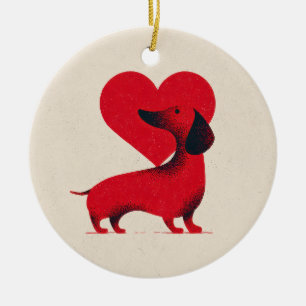Dachshund Love – Cute Dog Heart Design Ceramic Tree Decoration