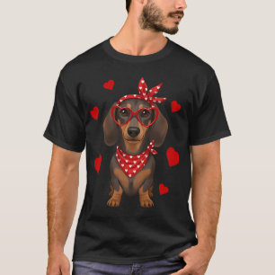 Dachshund Love Heart Glasses Dog Valentine's Day T-Shirt