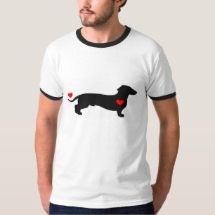 Dachshund Love - male dog with red hearts T-Shirt