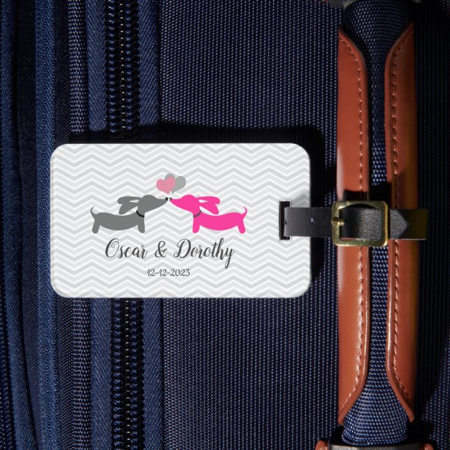 Dachshund Love Personalised Wedding Gift   Luggage Tag (Front Insitu 4)
