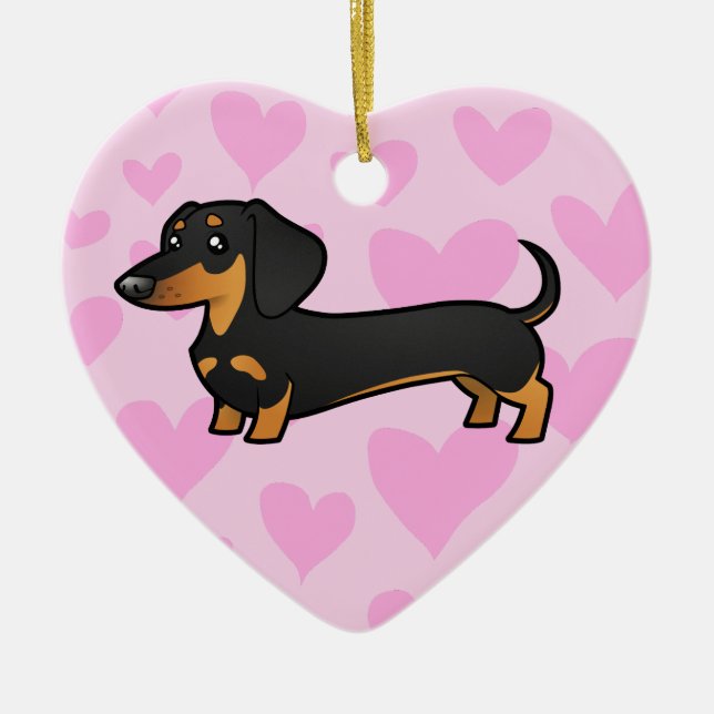 Dachshund Love (smooth coat) Ceramic Tree Decoration (Front)
