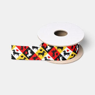 Dachshund Lover Doxie Checkerboard Colorful Satin Ribbon