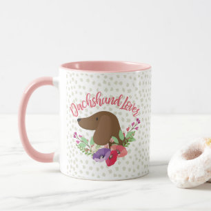 Dachshund Lover Doxie Floral Cute Illustration Mug