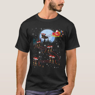Dachshund Lover Reindeer Sleigh Santa Christmas T-Shirt