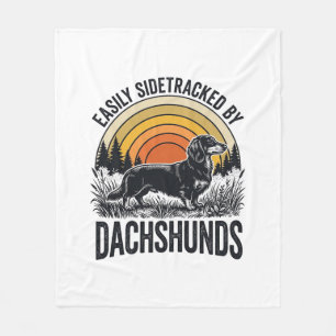 Dachshund Lover Shirt Easily Sidetracked Retro Art Fleece Blanket