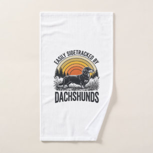 Dachshund Lover Shirt Easily Sidetracked Retro Art Hand Towel
