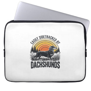 Dachshund Lover Shirt Easily Sidetracked Retro Art Laptop Sleeve