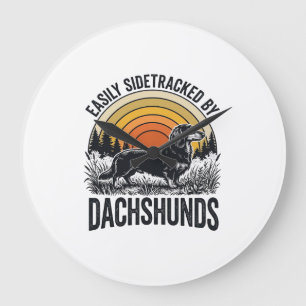 Dachshund Lover Shirt Easily Sidetracked Retro Art Large Clock