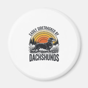 Dachshund Lover Shirt Easily Sidetracked Retro Art Magnet