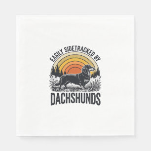 Dachshund Lover Shirt Easily Sidetracked Retro Art Napkin