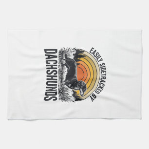 Dachshund Lover Shirt Easily Sidetracked Retro Art Tea Towel