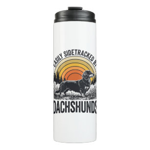 Dachshund Lover Shirt Easily Sidetracked Retro Art Thermal Tumbler