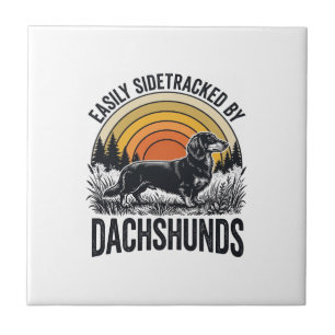 Dachshund Lover Shirt Easily Sidetracked Retro Art Tile