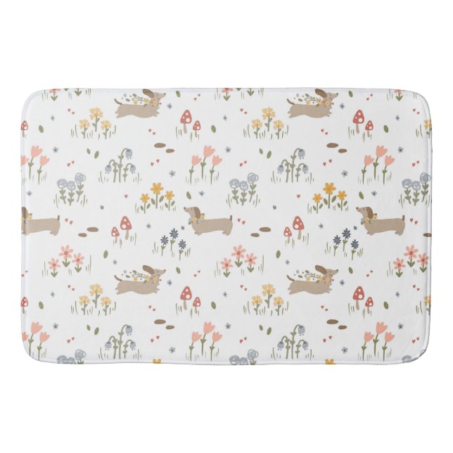 Dachshund Lover Weiner Dog Sausage Dog Wildflower Bath Mat (Front)