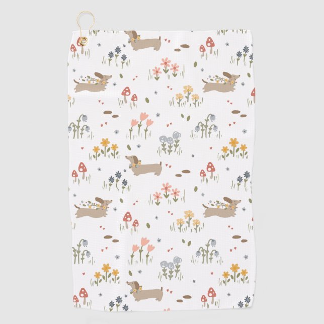 Dachshund Lover Weiner Dog Sausage Dog Wildflower Golf Towel (Front)