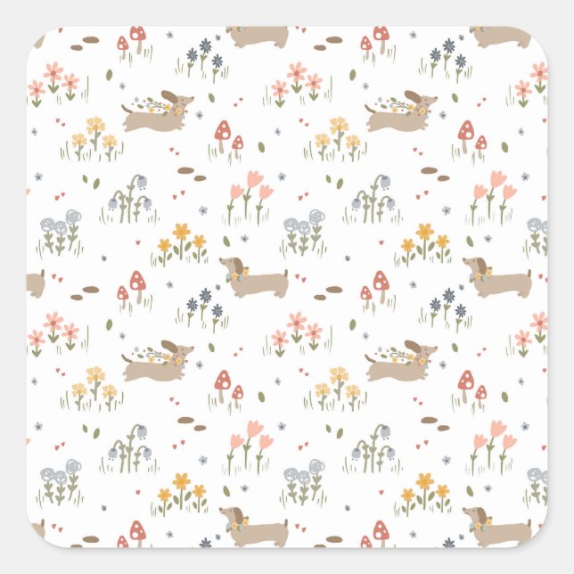 Dachshund Lover Weiner Dog Sausage Dog Wildflower Square Sticker (Front)