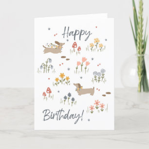 Dachshund Lovers Happy Birthday Floral Card